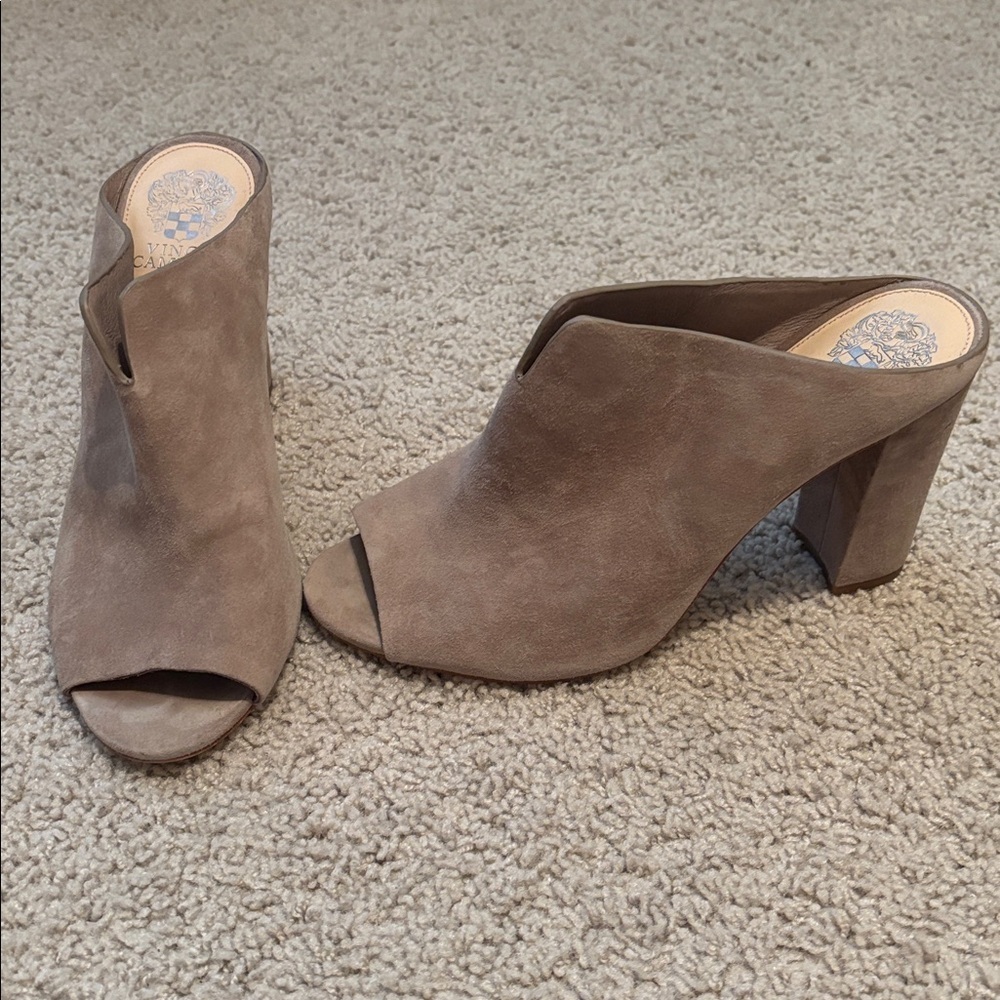Vince Camuto Women's Brown Suede Peep-Toe Mules